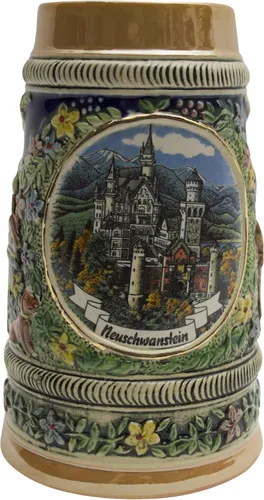 OktoberfestHaus Bier Krug - Tazas de cerveza para hombre, jarra de cerámica con el castillo de Ludwig de Alemania, regalo para amantes de la