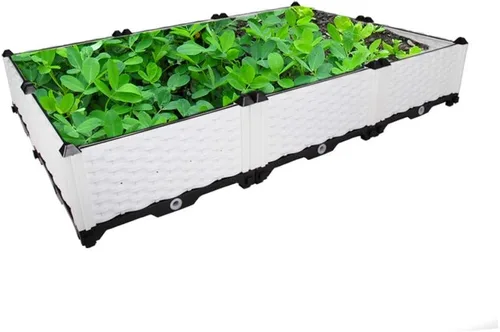 Miniatura 17 de Hershii Kits de cama elevada de jardín, contenedores rectangulares de plástico para plantas profundas, para interiores y exteriores, verduras, Blanco
