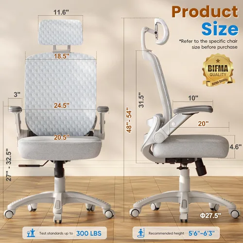 Miniatura 2 de GABRYLLY Silla de oficina ergonómica, silla de escritorio con respaldo alto con brazos abatibles, reposacabezas 3D, asiento de esponja gruesa