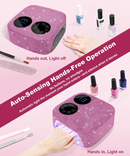 Miniatura 5 de Lámpara de uñas inalámbrica de 80 W con base magnética desmontable, pantalla de doble pantalla y luz de uñas de gel, luz UV/LED profesional