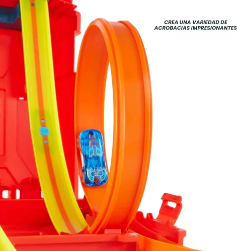 Miniatura 5 de Hot Wheels Juego de autos de juguete, Track Builder Unlimited Playset Fuel Can Stunt Box, 14 piezas componentes y vehículo a escala 1:64