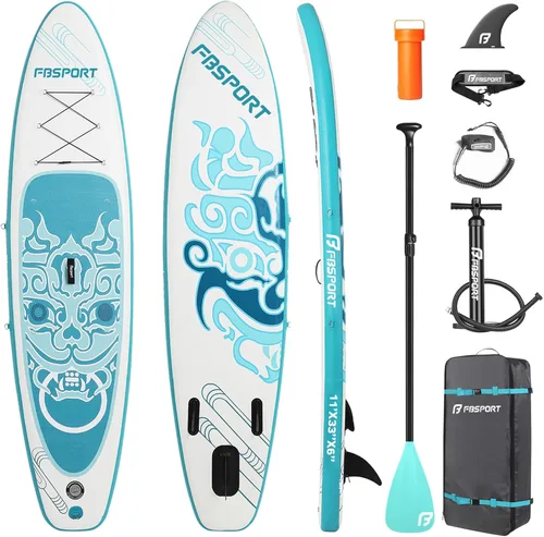 Miniatura 25 de FBSPORT Tabla de remo de pie prémium de 11 pies, tabla de yoga con accesorios de SUP y bolsa de transporte, amplia posición, control de surf, Verde