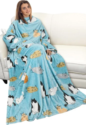 Miniatura 8 de Catalonia Manta con estampado navideño con mangas y bolsillo, acogedora manta de forro polar suave de visón, manta de microfelpa para mujeres y Elfo