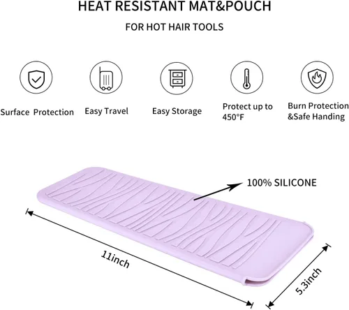 Miniatura 2 de Alfombrilla de viaje de silicona resistente al calor para plancha de pelo (1 paquete, rosa malva, 11 x 5.3 pulgadas)