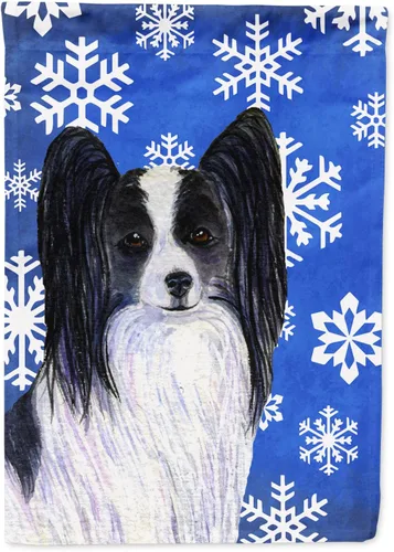Miniatura 305 de Caroline's Treasures SC9374GF Bulldog English Snow flakes Holiday Garden Flag Buzón Bandera decorativa para patio exterior, patio, obras de arte