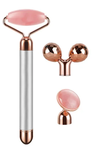 Miniatura 2 de Rodillo de jade eléctrico 3D rodillo facial y masajeador facial, cuarzo rosa 3 en 1