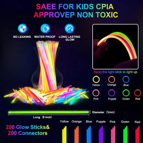 Miniatura 5 de OLUPP 282 piezas de suministros de fiesta que brillan en la oscuridad, 18 varillas de espuma, 18 lentes LED, 200 varillas brillantes, 30 luces