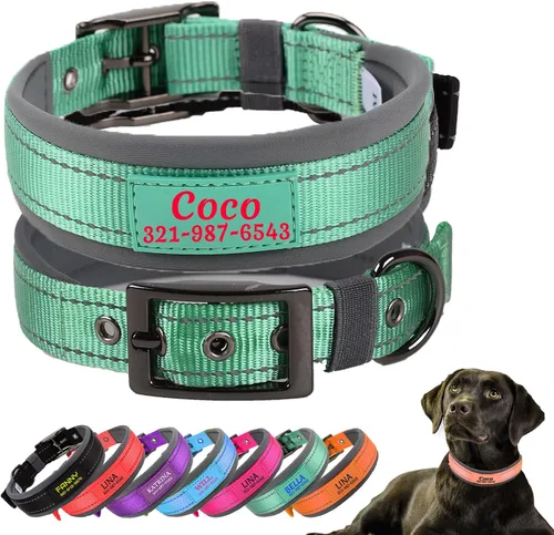 Miniatura 10 de Collares de perro personalizados con nombre de mascota y número de teléfono, acolchado de neopreno suave, collar de perro grueso y fuerte, collar