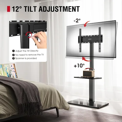 Miniatura 2 de AOKCOS Soporte de TV de suelo con giro de 60 grados, soporte de suelo para televisores de 32 a 65 pulgadas de hasta 88 libras con inclinación