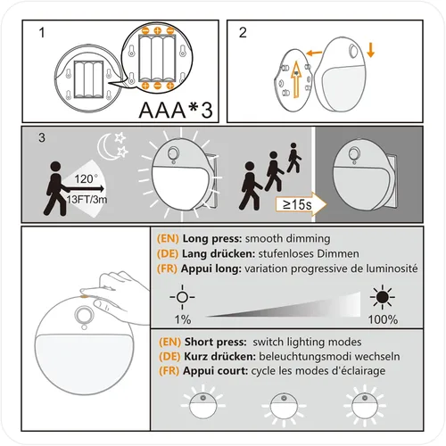 Miniatura 8 de YUNLEX Paquete de 2 luces nocturnas a batería, luces de inodoro, luz de sensor de movimiento pequeño de 2.6 pulgadas, luces adhesivas, 3 modos