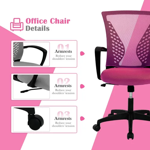 Miniatura 21 de Silla de oficina en casa, silla de escritorio ergonómica, respaldo medio, silla de computadora de PC con soporte lumbar y reposabrazos, silla