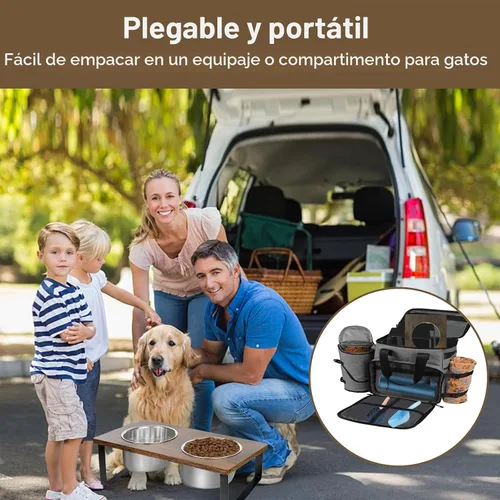 Miniatura 6 de Cuencos elevados para perros pequeños y medianos de madera con 2 cuencos profundos de acero inoxidable para alimentos y agua, antivómitos, platos