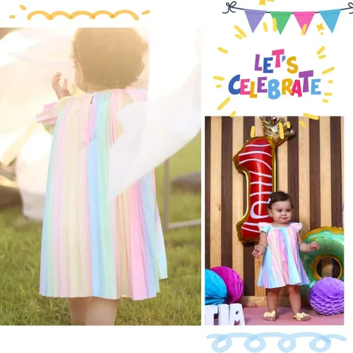 Miniatura 2 de MILKI RABBIT Vestido plisado con mangas volteadas y colores colores pastel arcoíris