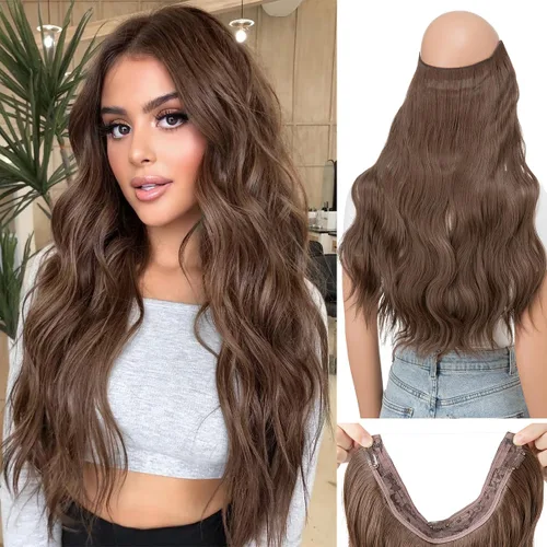 Miniatura 11 de Extensiones de cabello de alambre transparente invisible con 3 clips seguros, diadema ajustable, tamaño ondulado, rizado, largo, sintético