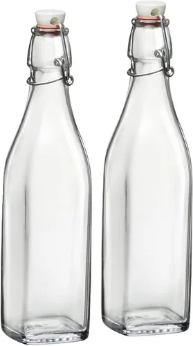 Bormioli Rocco Botella de Vidrio con Tapa Basculante (Juego de 2) – Contenedor Reutilizable de 17 oz con Cierre de Metal Seguro, Ideal para Jugos