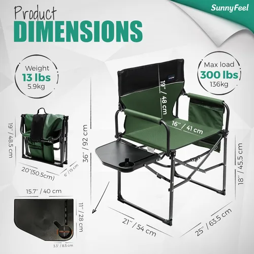 Miniatura 2 de SUNNYFEEL Silla de directores de camping, resistente, silla plegable portátil de gran tamaño con mesa auxiliar, bolsillo para playa, pesca, viaje
