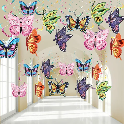 Miniatura 8 de 36 piezas de decoración de fiesta de mariposa de primavera y verano para colgar en el techo, serpentina de papel grande flora mariposa decoración