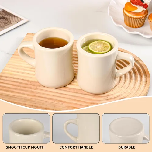 Miniatura 4 de BYCNZB Juego de 6 tazas de café de cerámica de 11 onzas para restaurante, comedor, granja, cafetería, hogar (crema)