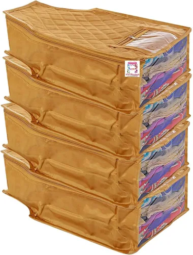 atorakushon Juego de 4 piezas de tela de satén para blusas, bolsa de almacenamiento de ropa con ventana transparente para armario, organizadores de
