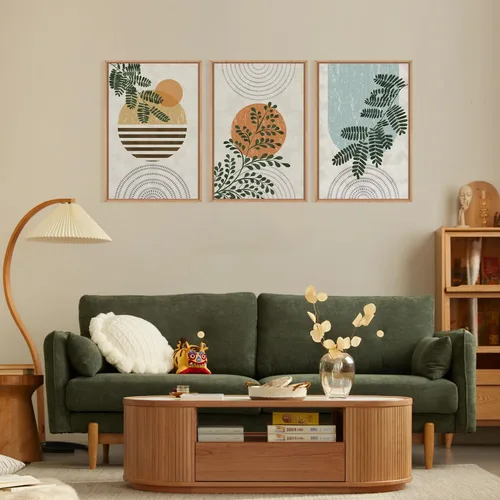 Miniatura 3 de FWIEXA Juego de Arte de Lienzo Bohemio Enmarcado para Pared, Cuadros Botánicos Verde Salvia Decoración de Pared, Impresiones de Arte de Plantas