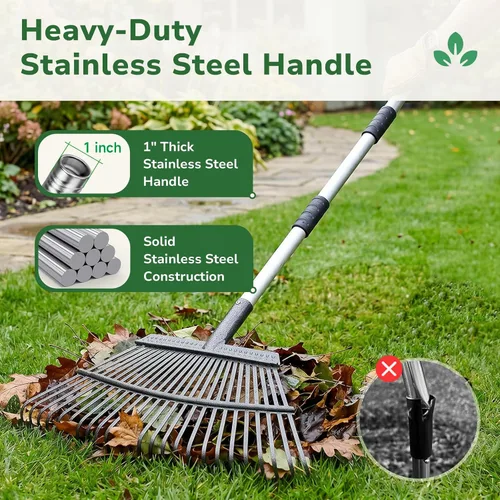 Miniatura 6 de GreatBuddy Combo de rastrillo y bolsas de hojas para hojas, rastrillo de jardín de metal ajustable de 29 a 72 pulgadas, 11 dientes, paquete de 2