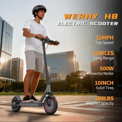 Miniatura 2 de WERHY 10 Inches Electric Scooter, 22 MPH Top Speed & 500W Powerful Motor, 22-28Miles Long Range, Folding E Scooter with Dual Braking for Adults