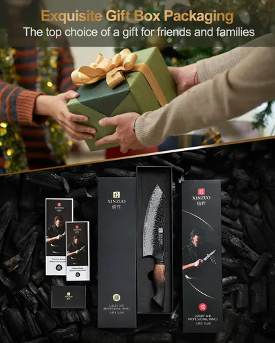 Miniatura 7 de XINZUO Cuchillo Santoku de Damasco Afilado de 7.6 Pulgadas, Cuchillo Profesional de Cocina para Carne de Acero Damasco de 67 Capas para Hogar