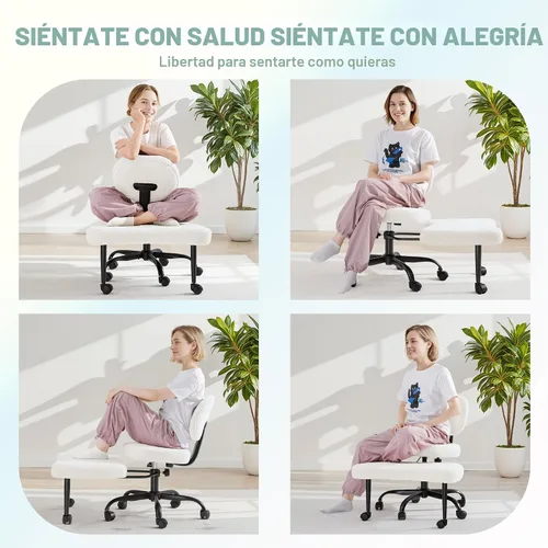 Miniatura 4 de GUNJI Silla de oficina ergonómica para piernas cruzadas, silla de meditación con ruedas y giro de 360°, silla ADHD con reposapiés, soporte lumbar