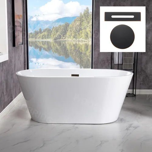 Miniatura 23 de WOODBRIDGE Bañera de acrílico independiente de 67 pulgadas, bañera de remojo contemporánea, acrílico blanco (desagüe/desbordamiento negro mate), B/M