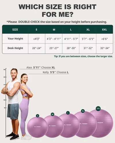 Miniatura 9 de Trideer Pelota de ejercicio para yoga, pilates y fitness. Equipo de pelota de estabilidad para gimnasio en casa y silla de oficina, accesorios