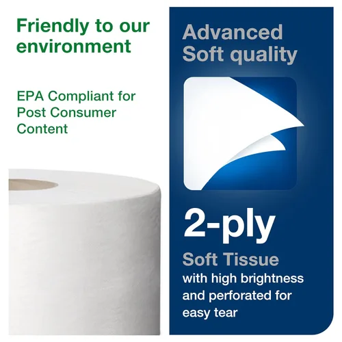 Miniatura 3 de Tork Mini Jumbo rollo de papel tisú para baño - Toallas de papel higiénico con calidad suave avanzada, compatible con dispensador T2 Tork, 12 rollos