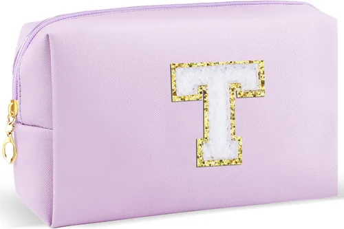 Miniatura 65 de URSKYTOUS Regalos para niñas, bolsa de maquillaje con inicial, bolsa de cosméticos personalizada con cremallera, bonita bolsa de aseo de viaje, Azul