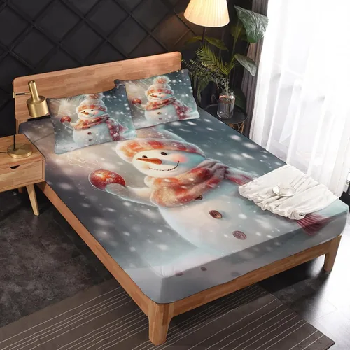 Miniatura 2 de Juego de sábanas de Navidad tamaño individual, sábanas de microfibra suave y bolsillo profundo, sábanas y fundas de almohada estampadas sin arrugas