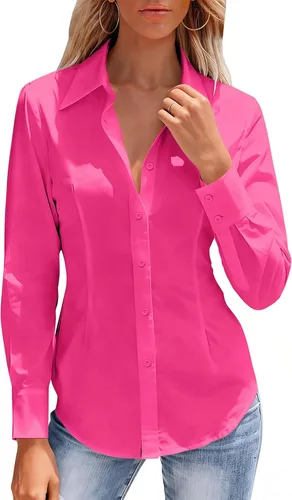 Miniatura 16 de Camisas con botones para mujer, camisa de vestir ajustada sin arrugas, blusa con cuello para trabajo, ropa de oficina, atuendo de otoño