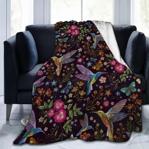 Regalos de colibrí para mujeres, manta de flores, regalos de pájaros para mujeres, mamá, niñas, decoración floral para el hogar, dormitorio, sala de