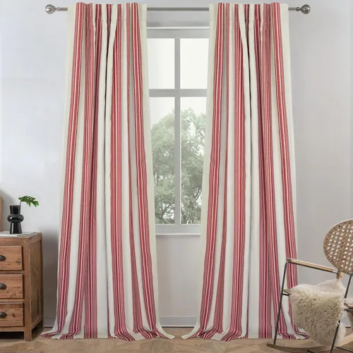 Miniatura 32 de DriftAway Chris Linen - Cortinas opacas con capa térmica y reductora de sonido, 63 pulgadas de largo para dormitorio, cortinas estampadas a rayas