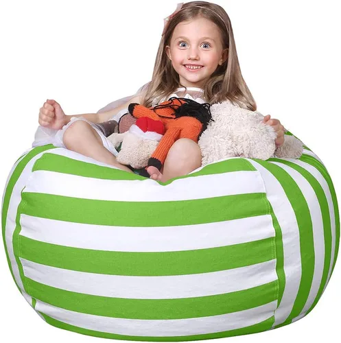 Miniatura 26 de WEKAPO Puf de almacenamiento de animales de peluche para niños, puf con cremallera rellenable para organizar juguetes de peluche, lona de algodón