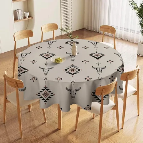 Miniatura 60 de Mantel azteca suroeste, diseño étnico tribal geométrico, estilo vintage, bohemio, elegante, lavable, para comedor, cocina, granja, fiesta