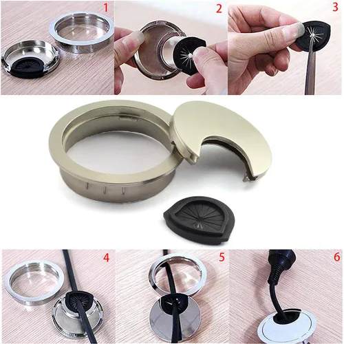 Miniatura 3 de HJ Garden Ojales de escritorio de metal de 2 pulgadas (1.969 in) para administrar y ocultar el cable de alambre, cubierta de agujero para cables