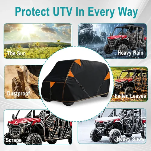 Miniatura 6 de QYMOTO Funda para UTV 900D de 4 a 6 plazas, almacenamiento al aire libre, a prueba de agua, con 3 correas ajustables a prueba de viento para Can Am