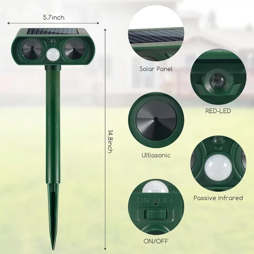 Miniatura 9 de Sonic Fortress Pro - Repelente de ciervos 2026 para gatos con sensor de movimiento, repelente solar ultrasónico de animales con sensor