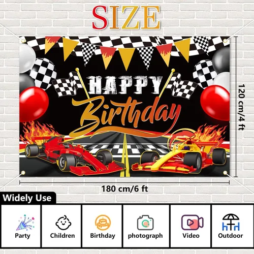Miniatura 2 de Telón de fondo de cumpleaños de coche de carreras, decoración de fiesta de cumpleaños, suministros de fiesta de carreras, auto de carreras, cartel