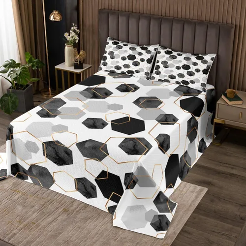 Miniatura 24 de Erosebridal Juego de colcha de mármol negro tamaño Queen con lentejuelas metálicas doradas, juego de colcha de mármol gris oscuro, juego de ropa