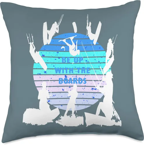 Kitesurf Gifts and Surf Lover Tees by taiche Kitesurfers Be Up with The Boards - Almohada estilo retro 8, 18 x 18 pulgadas, multicolor