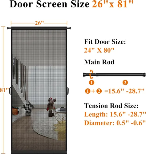 Miniatura 2 de MAGZO - Puerta mosquitera colgante para puertas 24" x 80" (tamaño de cortina 26" x 81"), de fibra de vidrio mejorada con barra de tensión, gancho