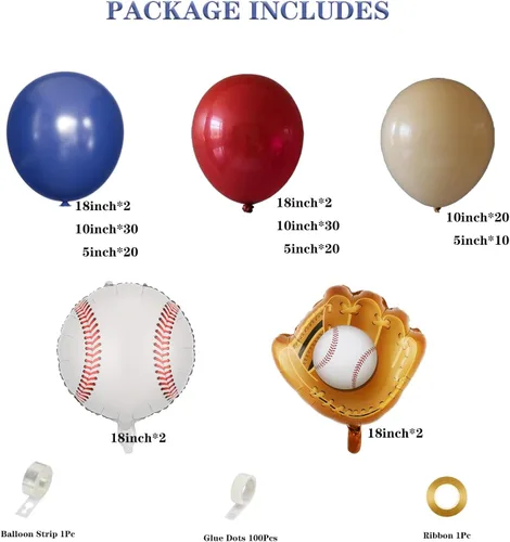 Miniatura 2 de Kit de arco de guirnalda de globos de béisbol, arco de globos azul marino y rojo nude con guante de béisbol, globos de aluminio para niños y niñas