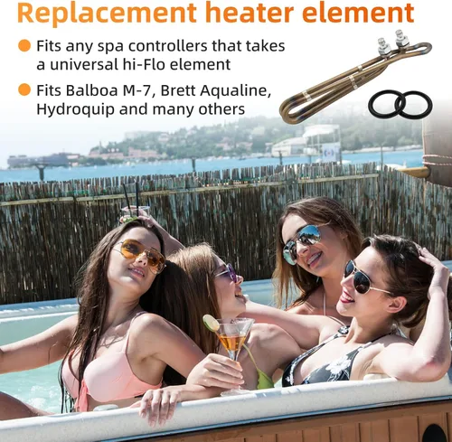Miniatura 7 de Flo-Thru Elemento calentador de bañera de hidromasaje 4KW 240V con hardware de montaje de repuesto para elemento calefactor Balboa 58104, aplicable