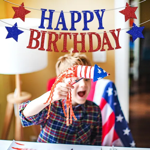 Miniatura 4 de Cartel de feliz cumpleaños, letrero de cumpleaños del 4 de julio, guirnaldas del 4 de julio del Día de los Caídos - Decoración de fiesta