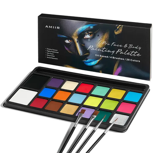 AMIIR Kit de pintura facial de maquillaje de Halloween de 20 colores de alto pigmento para disfraz profesional, teatro, escenario, cosplay, fiesta