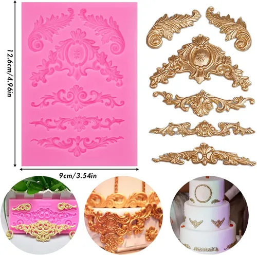 Miniatura 2 de Rainmae 5 moldes de silicona de estilo barroco para fondant de encaje de voluta, molde de encaje de flores de alivio, molde de filigrana esculpido